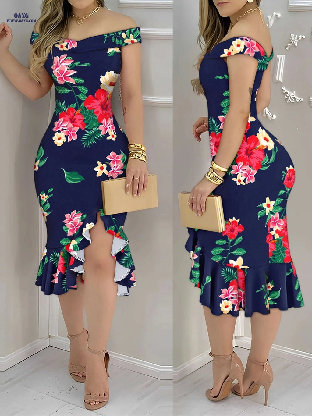 CHICME Off-the-Shoulder Plaid Print Ruffle Hem Dress - Elegant Style   OAXG Red / S