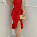 CHICME Powdered Lotus Leaf Edge Dress - Elegant Off the Shoulder Style   OAXG 