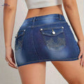 CHICSALE Women's Denim Half Skirt - Elastic Sexy Hip Strap   OAXG Blue / S