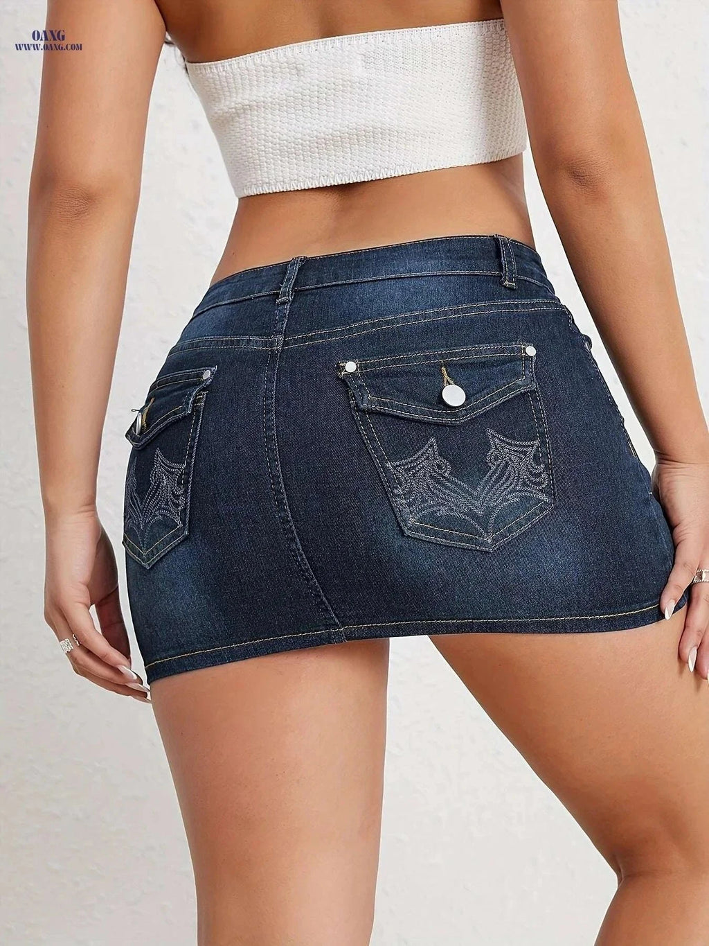 CHICSALE Women's Denim Half Skirt - Elastic Sexy Hip Strap   OAXG Blue / S