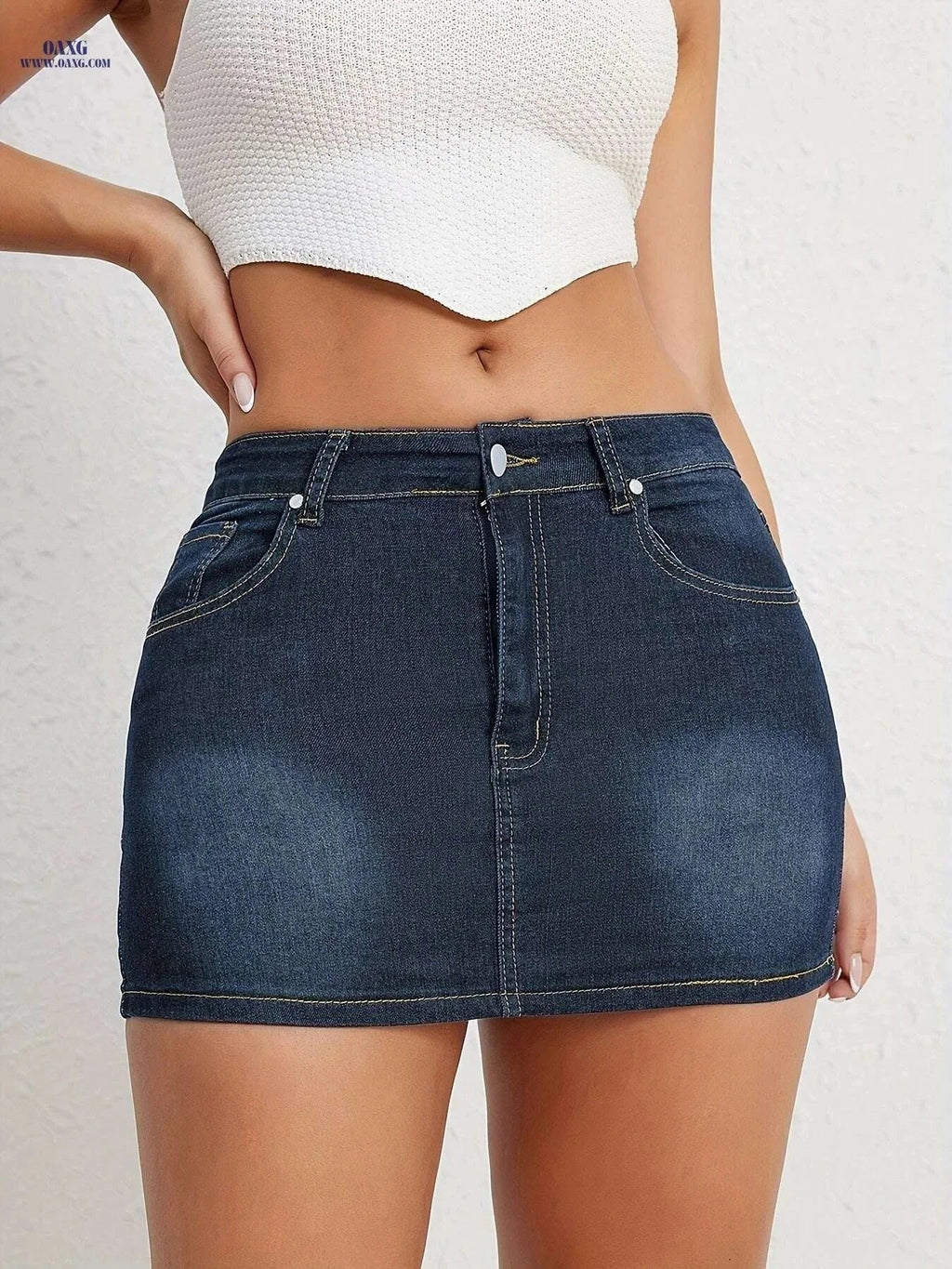 CHICSALE Women's Denim Half Skirt - Elastic Sexy Hip Strap   OAXG Blue / S
