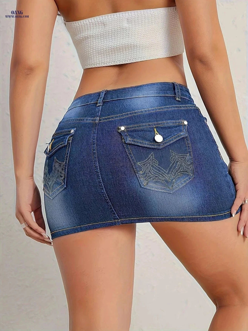 CHICSALE Women's Denim Half Skirt - Elastic Sexy Hip Strap   OAXG Blue / S