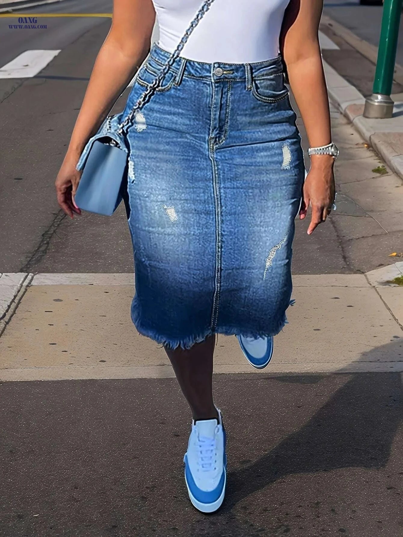 CHICSALE Women's Denim Skirt - Ripped Details, Casual & Trendy   OAXG 