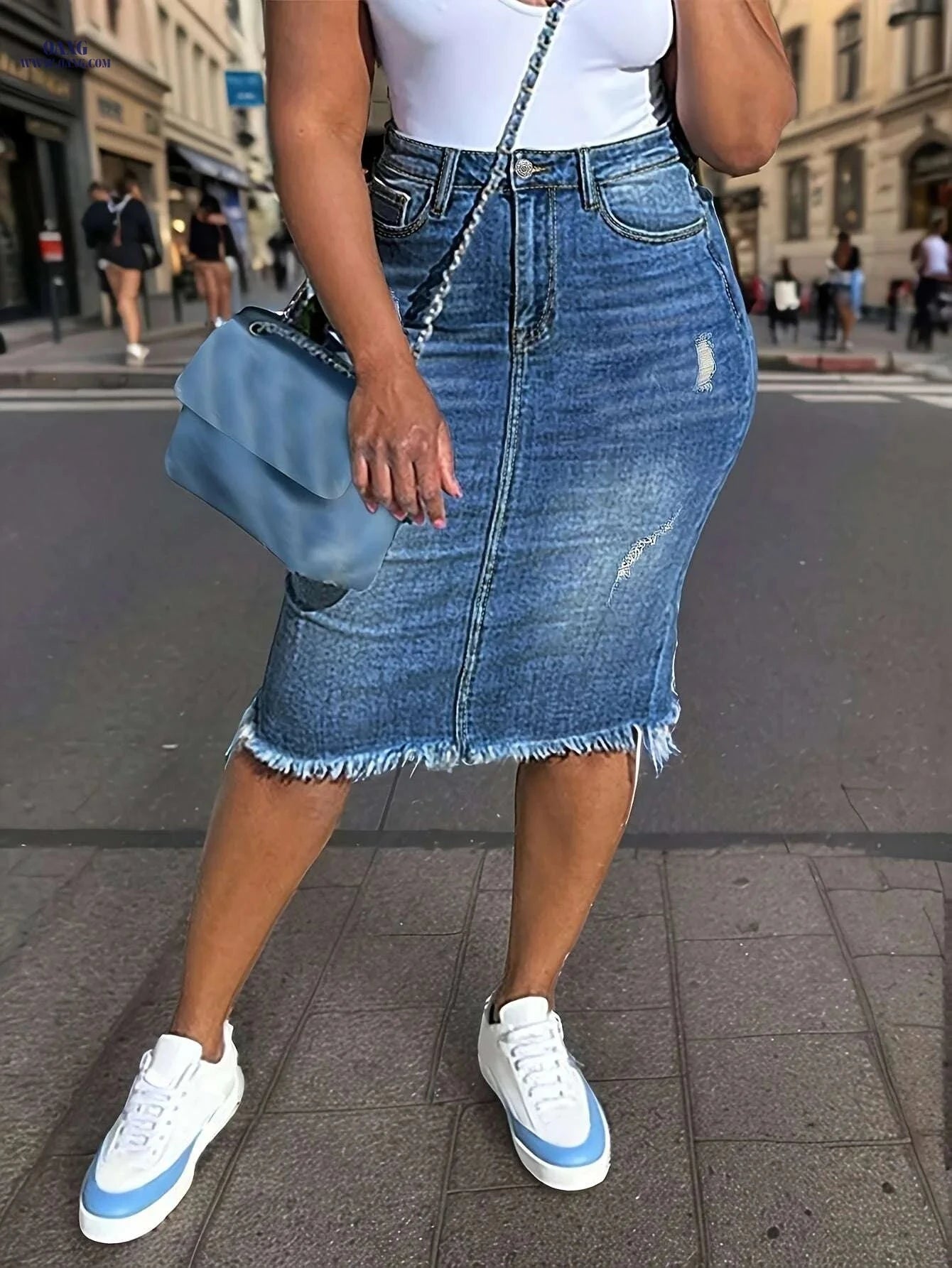 CHICSALE Women's Denim Skirt - Ripped Details, Casual & Trendy   OAXG Medium Blue / S