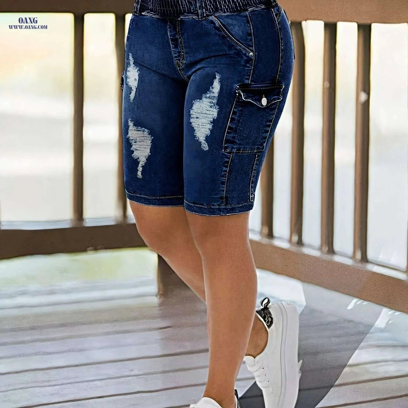 CHICSALE Women's Distressed Bermuda Denim Shorts - Comfortable & Casual   OAXG 