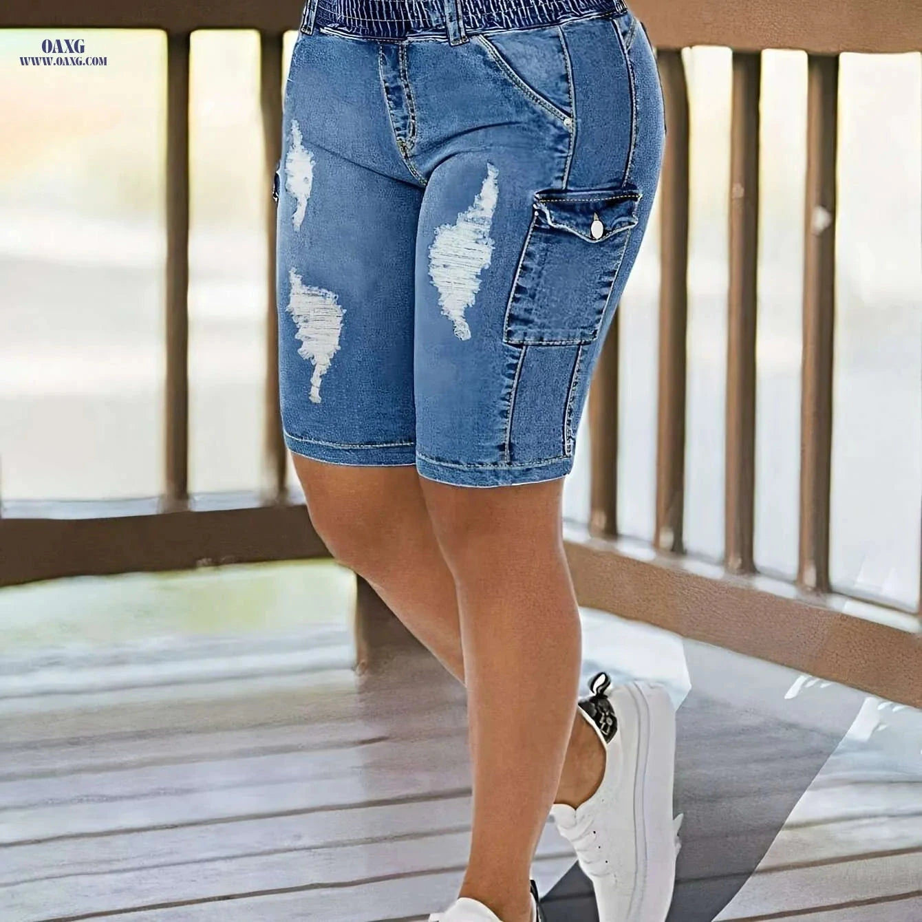 CHICSALE Women's Distressed Bermuda Denim Shorts - Comfortable & Casual   OAXG 