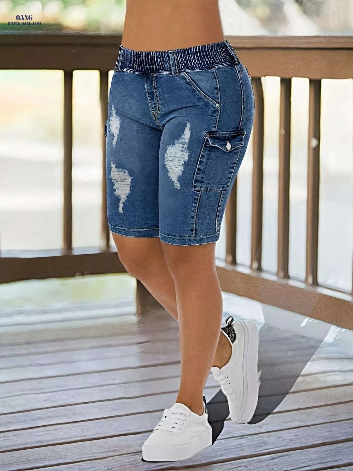 CHICSALE Women's Distressed Bermuda Denim Shorts - Comfortable & Casual   OAXG 