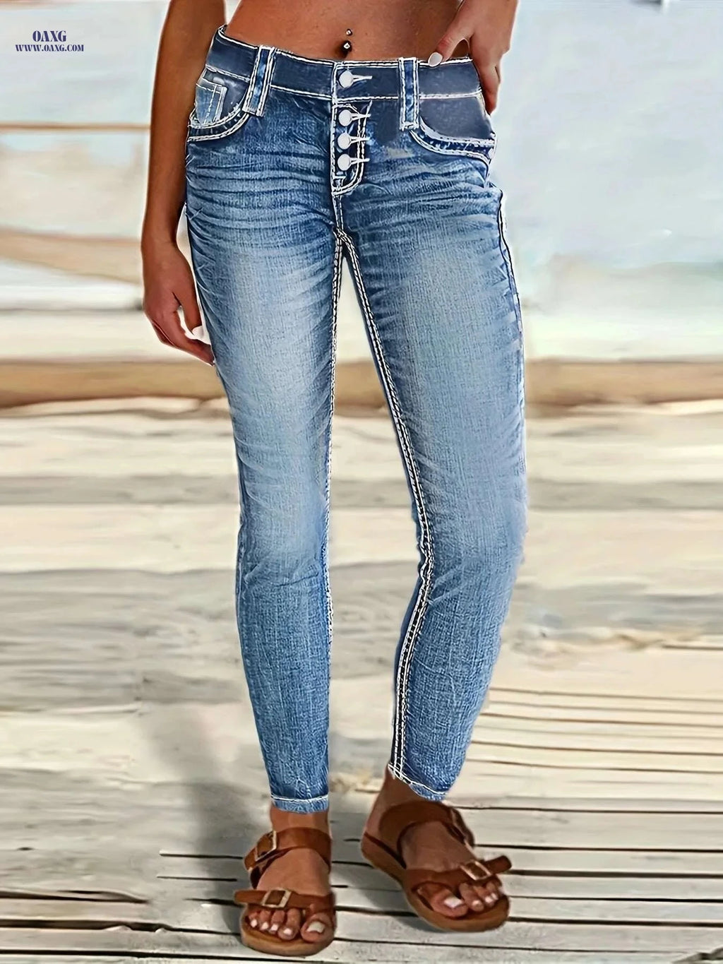 CHICSALE Women's Skinny Fit Jeans - Stretchy & Non-See-Through Design   OAXG Light Blue / S