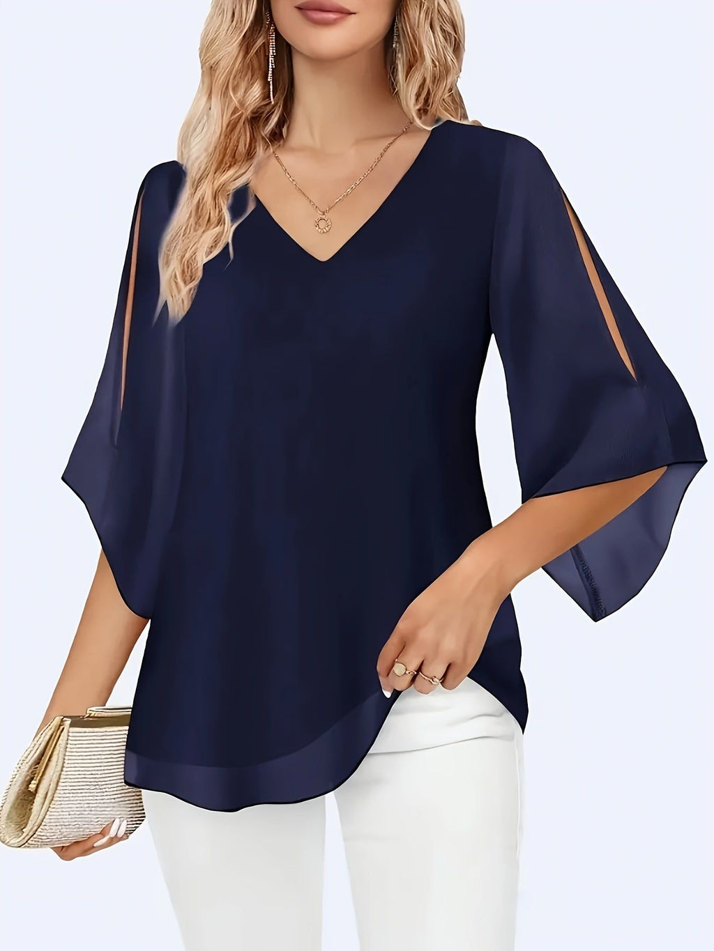 Chiffon Blouse Q216   OAXG Navy Color / S