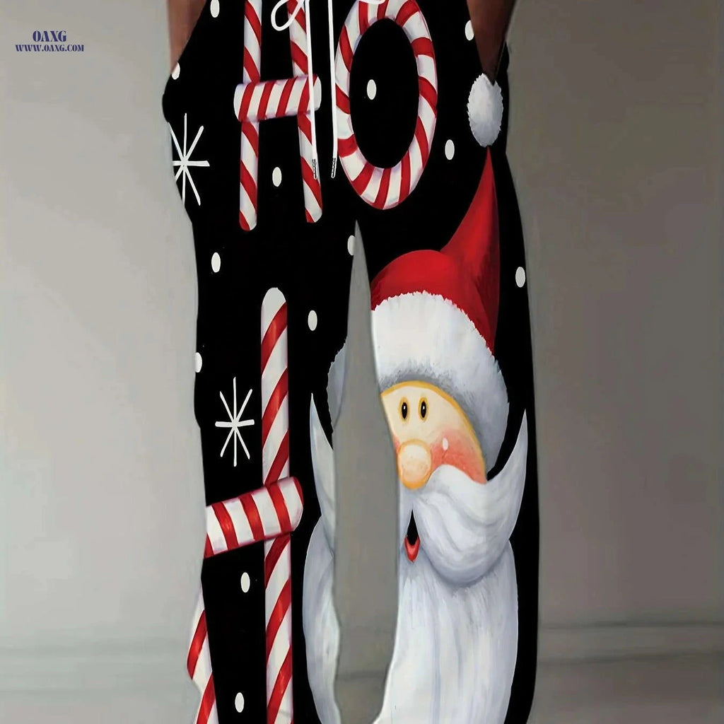 Christmas 3D Print Pants - Relaxed Fit Straight-Leg, Vintage Holiday Style   OAXG Black 2 / M
