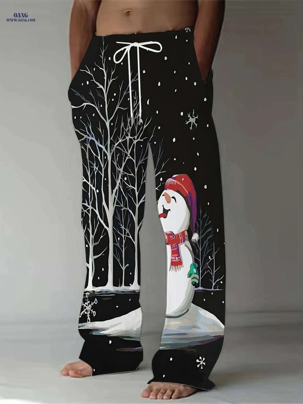 Christmas 3D Print Pants - Relaxed Fit Straight-Leg, Vintage Holiday Style   OAXG Black 2 / M