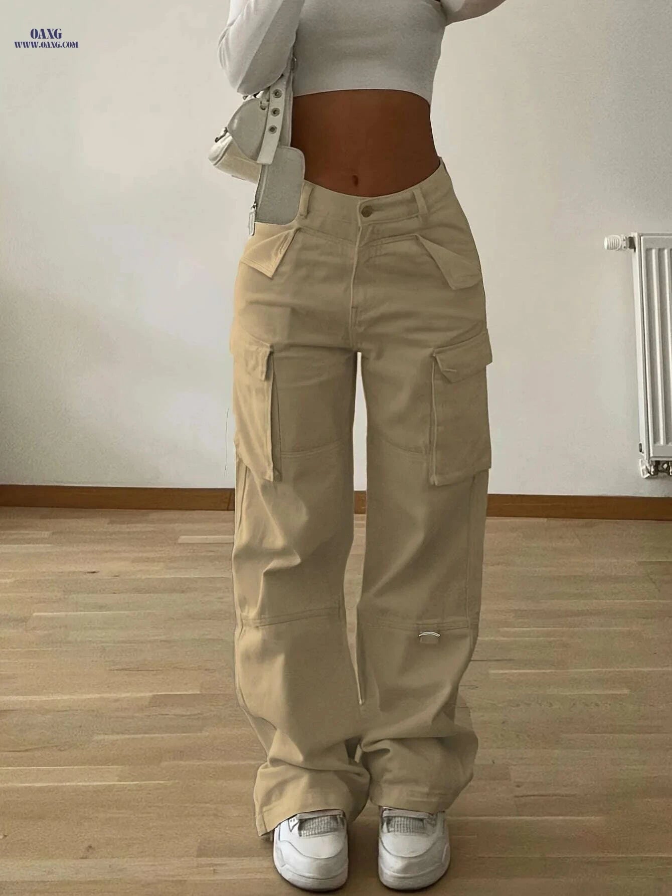 Christmas Design Flap Pocket Cargo Pants - Casual Style for All Seasons   OAXG Apricot / XS