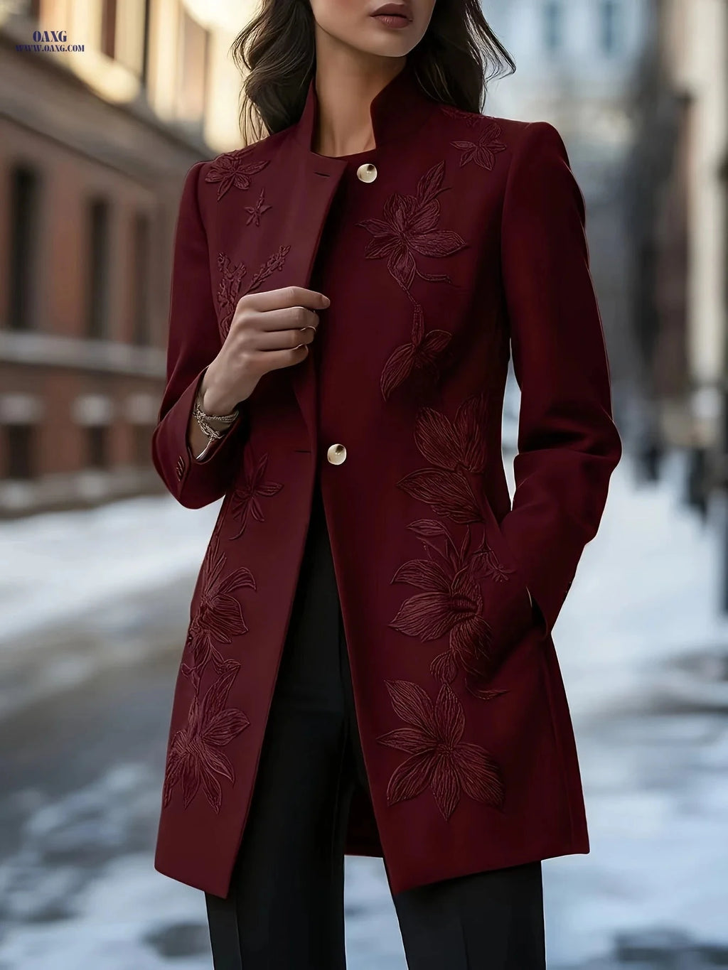 Classic Floral Embroidered Jacket - Chic Long Sleeve Design   OAXG 