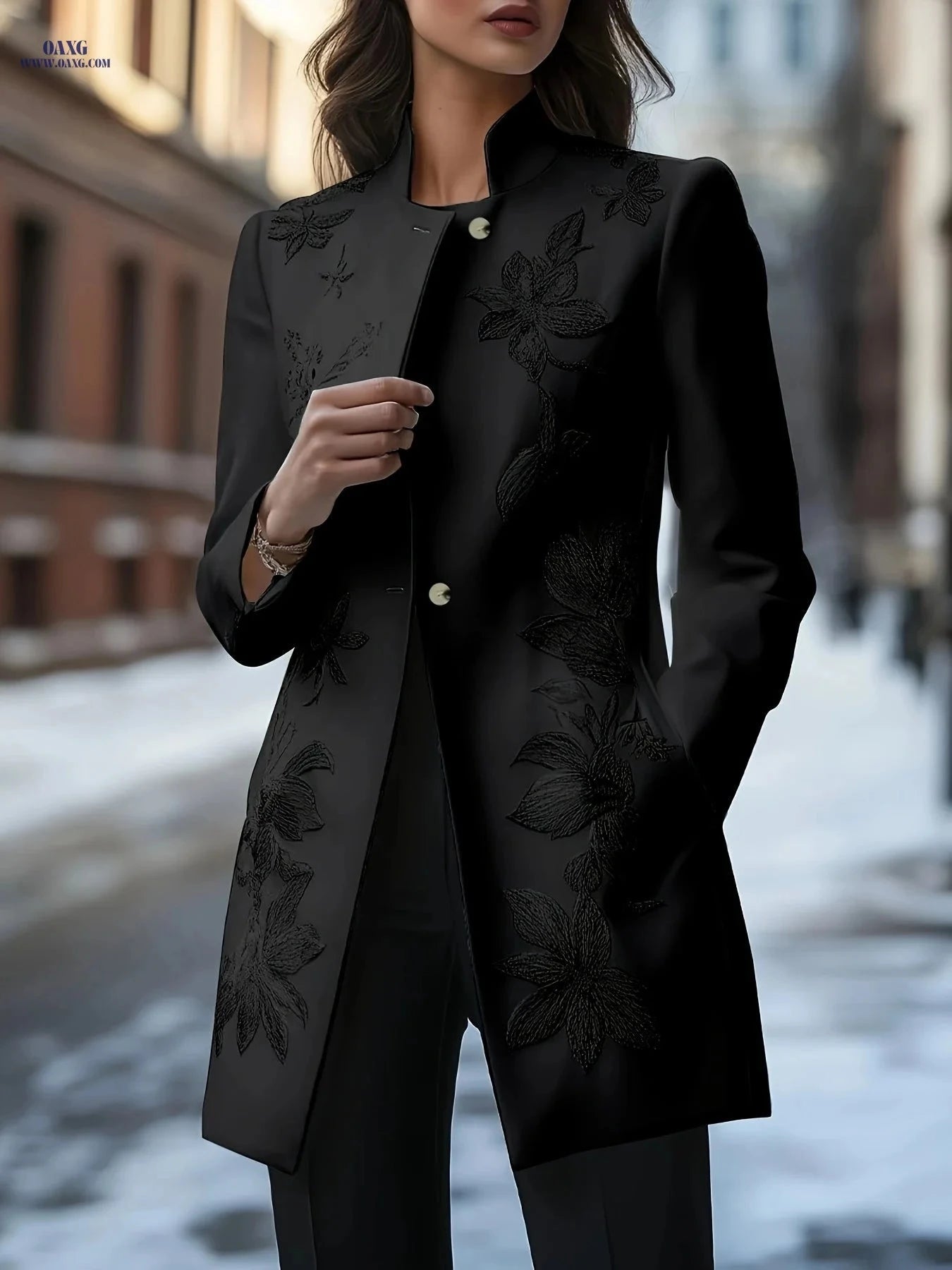 Classic Floral Embroidered Jacket - Chic Long Sleeve Design   OAXG 