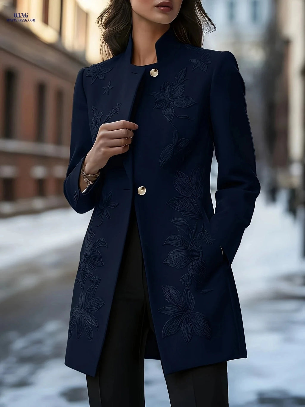 Classic Floral Embroidered Jacket - Chic Long Sleeve Design   OAXG White / S
