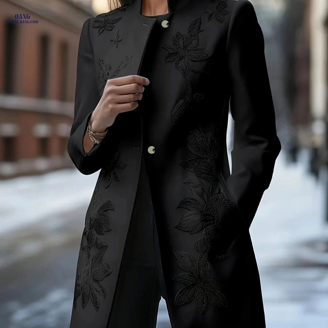 Classic Floral Embroidered Jacket - Chic Long Sleeve Design   OAXG White / S