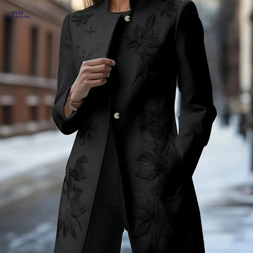 Classic Floral Embroidered Jacket - Chic Long Sleeve Design   OAXG White / S