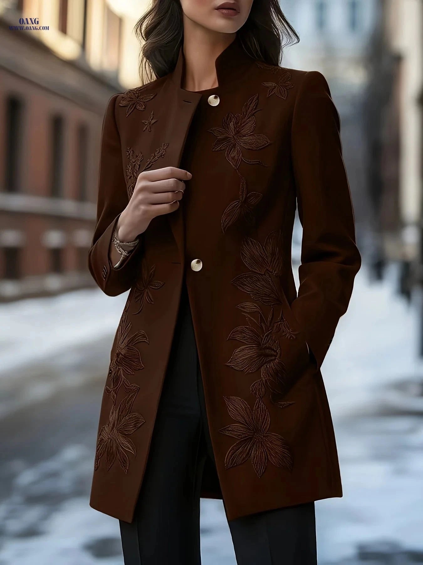 Classic Floral Embroidered Jacket - Chic Long Sleeve Design   OAXG White / S