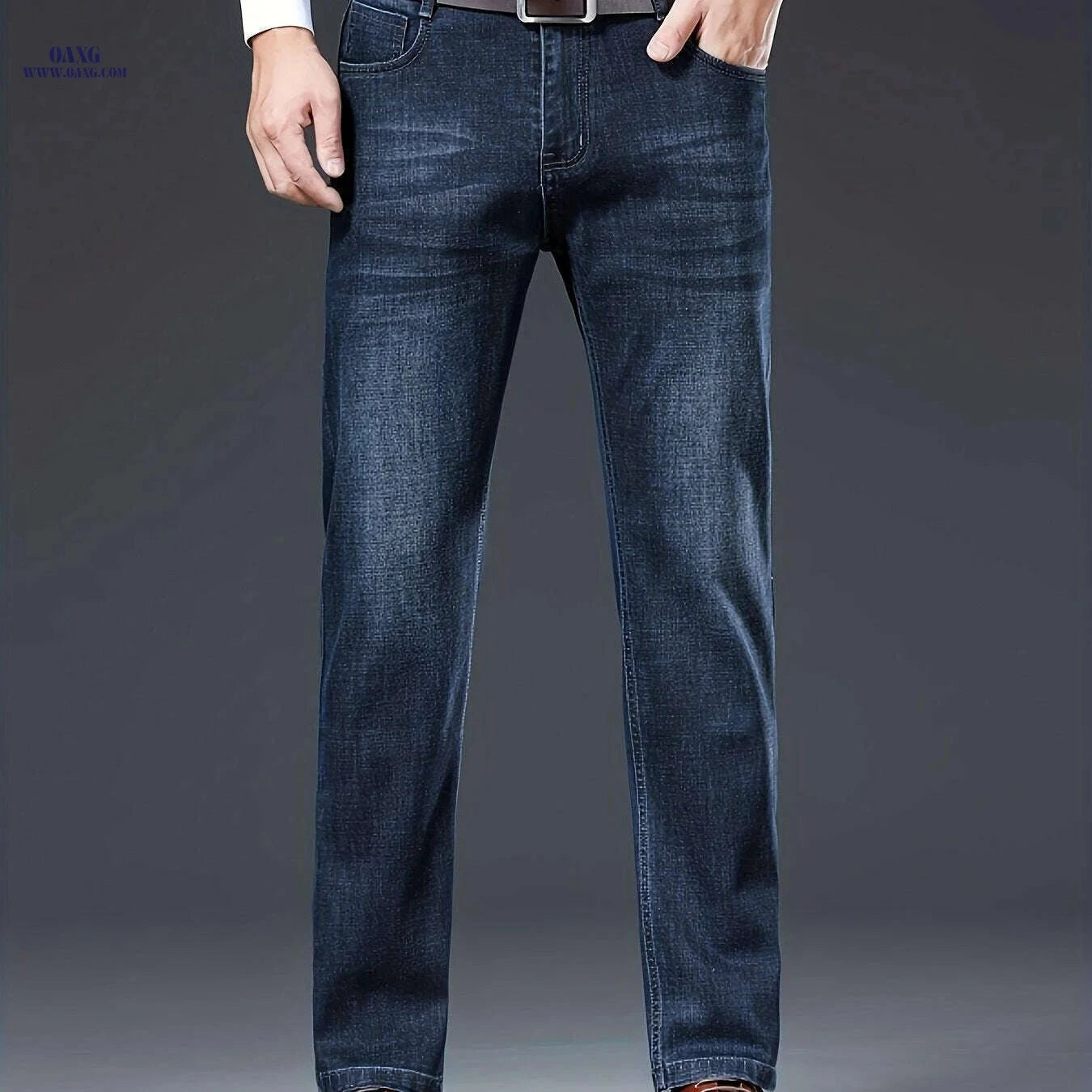 Classic Gray Jeans for Men - Comfortable Straight-Leg Trousers   OAXG Grey / 29
