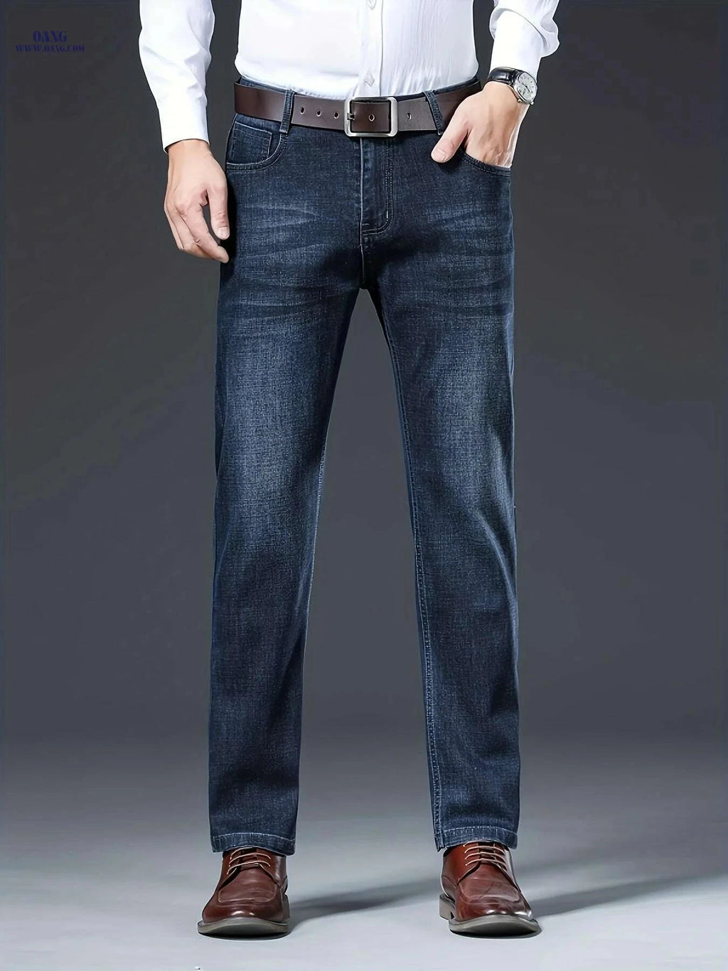 Classic Gray Jeans for Men - Comfortable Straight-Leg Trousers   OAXG Grey / 29
