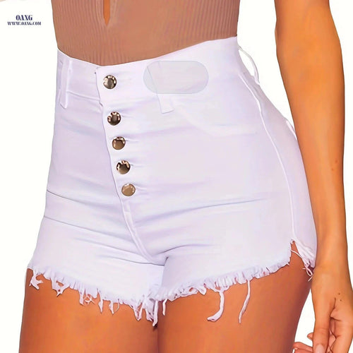 Classic High-Waisted Slim-Fit Denim Shorts - Stretchy, Stylish Summer Wear   OAXG Black / S