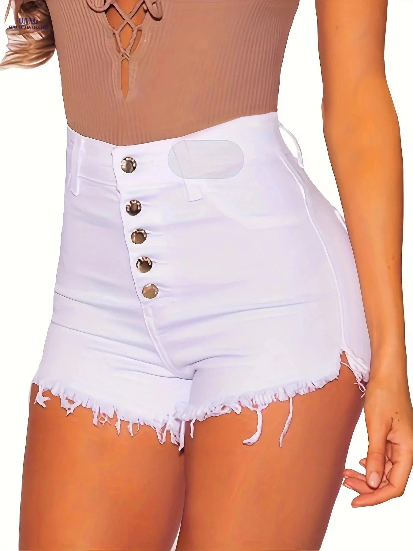 Classic High-Waisted Slim-Fit Denim Shorts - Stretchy, Stylish Summer Wear   OAXG Black / S