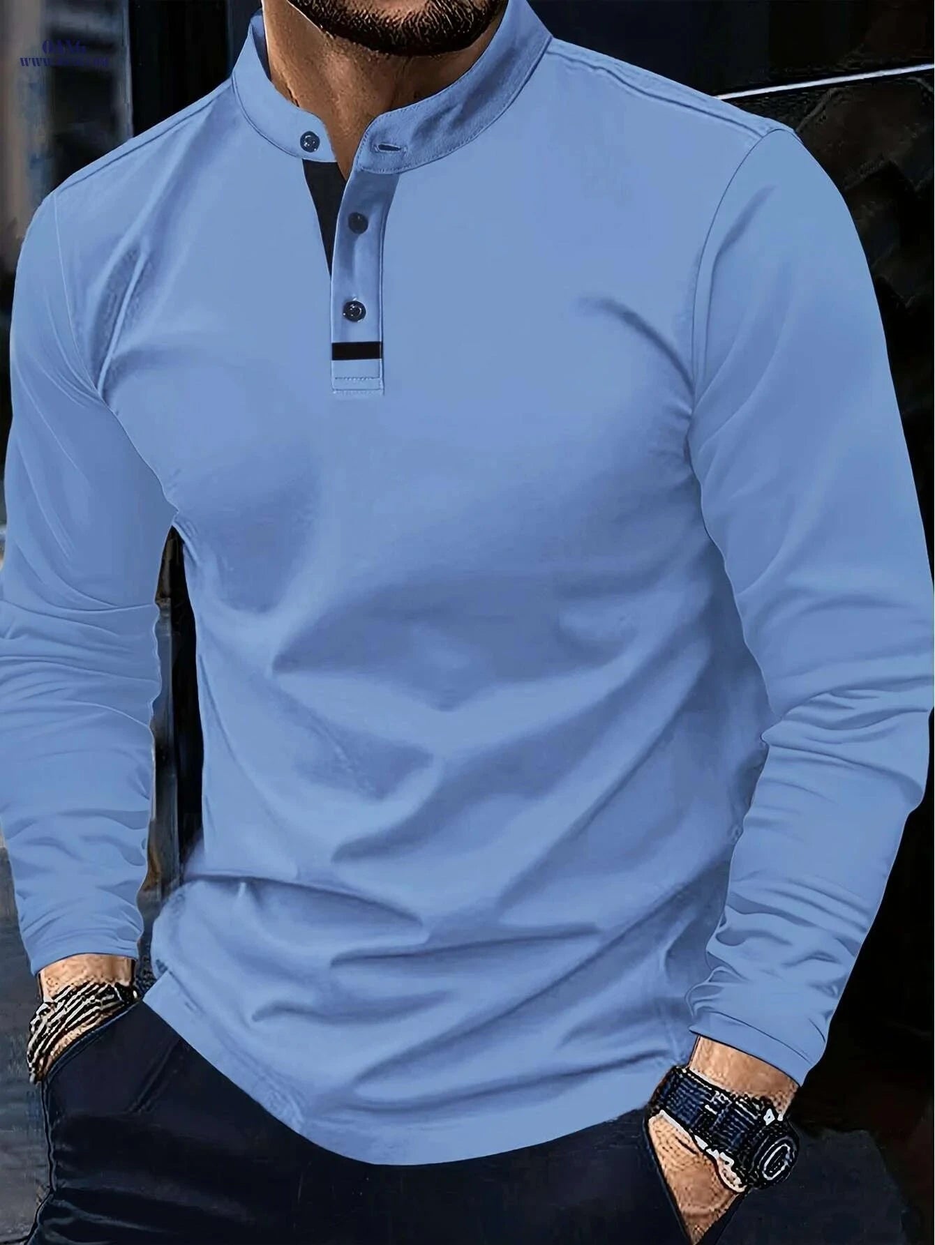 Classic Long Sleeve Polo Shirt - Comfortable Olive Green for Men   OAXG 