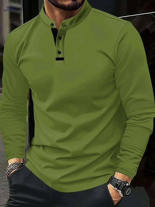 Classic Long Sleeve Polo Shirt - Comfortable Olive Green for Men   OAXG 