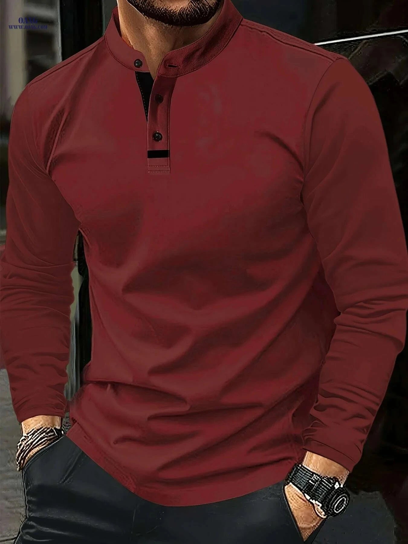 Classic Long Sleeve Polo Shirt - Comfortable Olive Green for Men   OAXG Silvery Grey / S