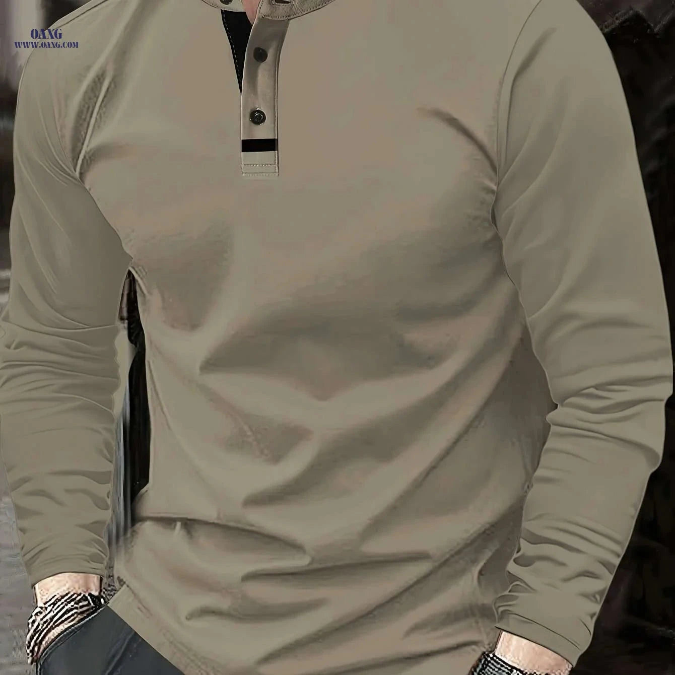 Classic Long Sleeve Polo Shirt - Comfortable Olive Green for Men   OAXG Silvery Grey / S