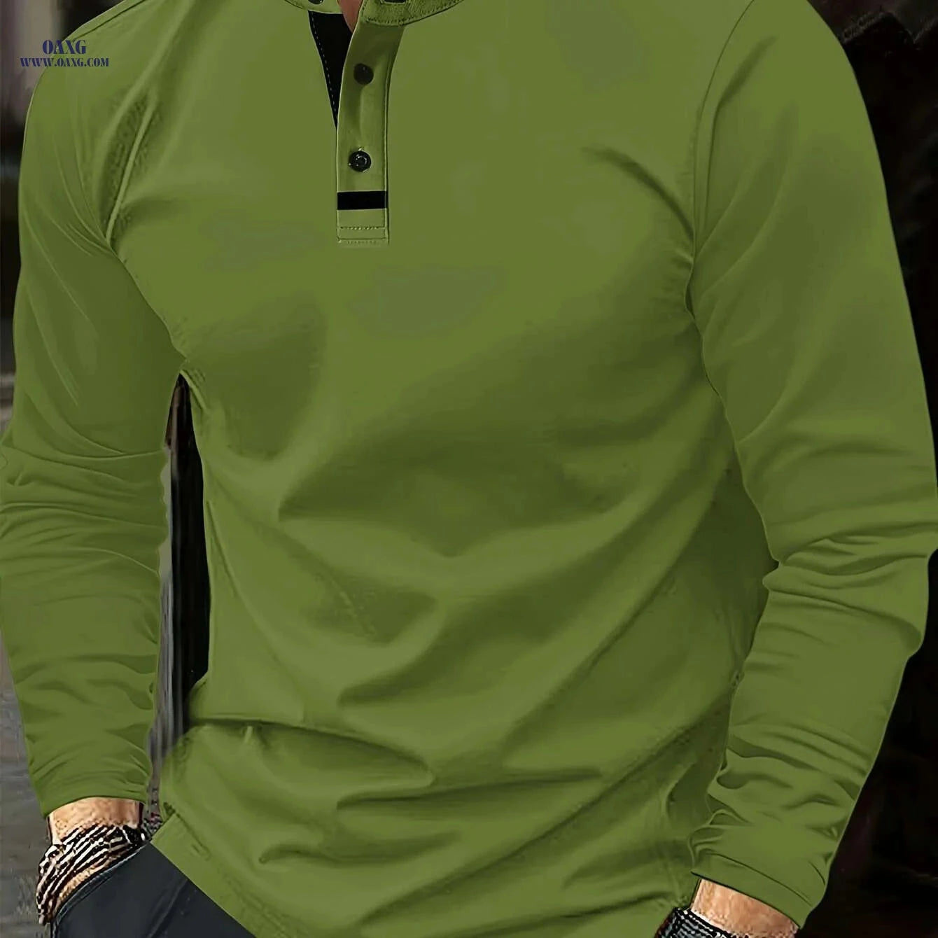 Classic Long Sleeve Polo Shirt - Comfortable Olive Green for Men   OAXG Silvery Grey / S