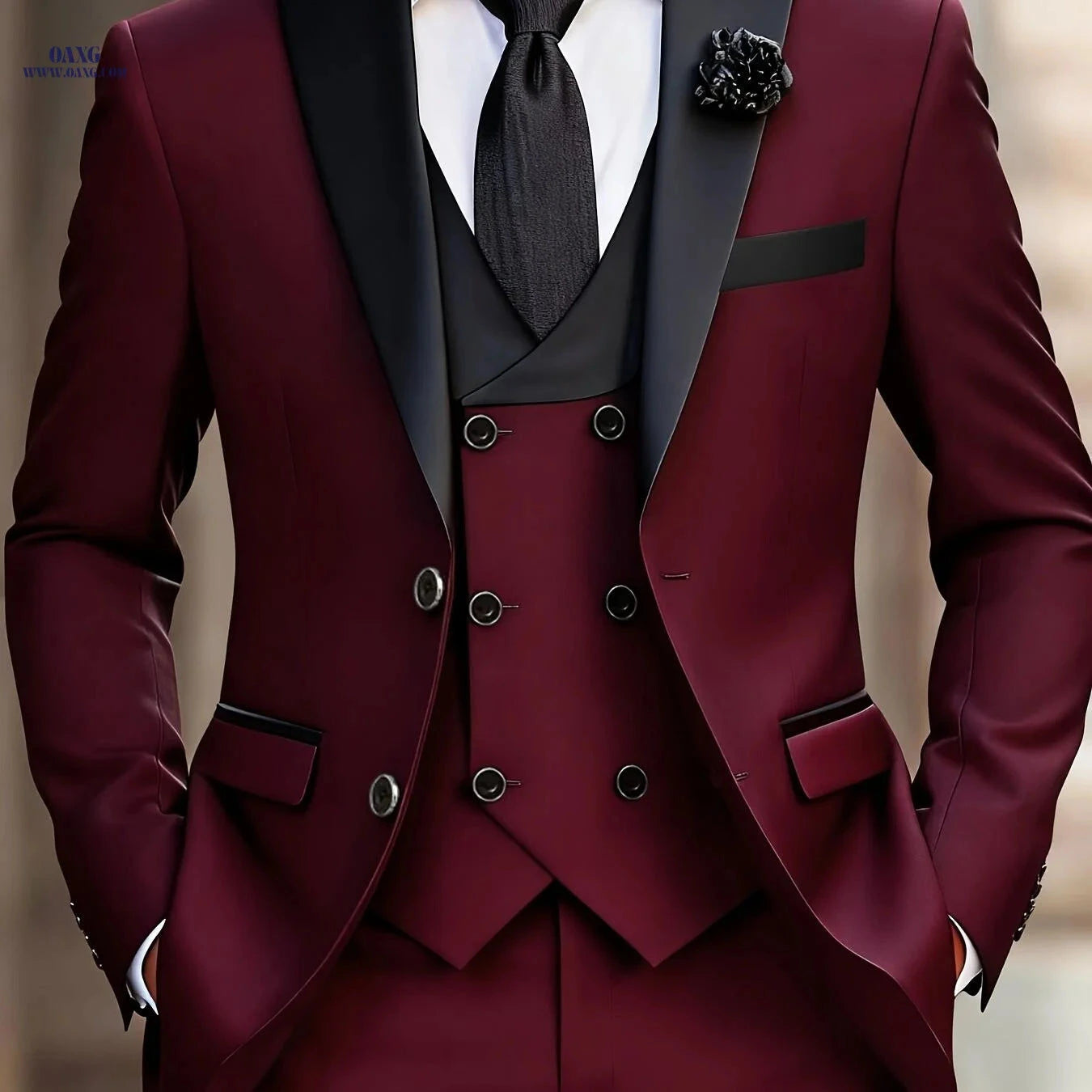 Classic Men's 3pcs Suit Set - Jacket, Vest & Trousers for Events   OAXG 