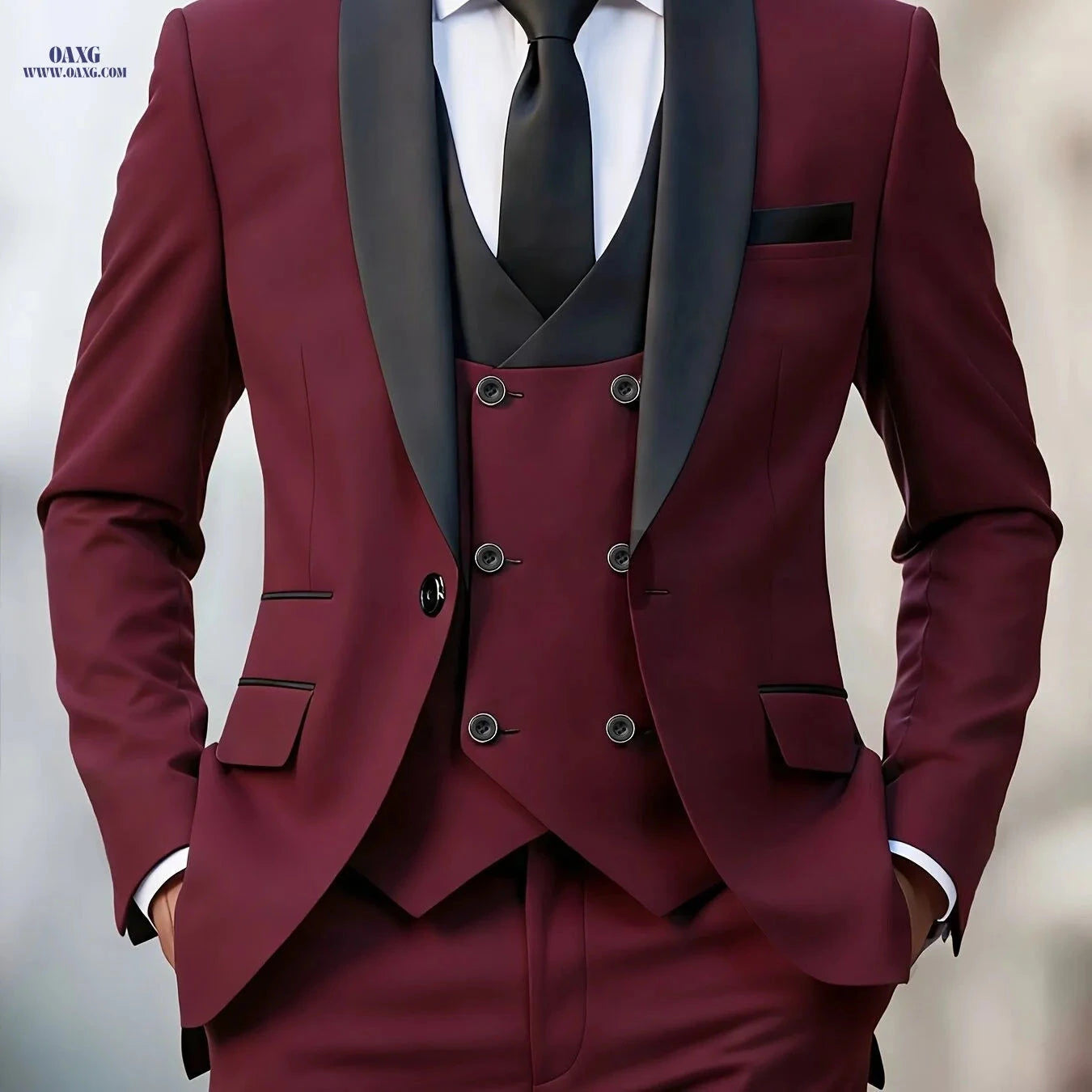 Classic Men's 3pcs Suit Set - Jacket, Vest & Trousers for Events   OAXG 
