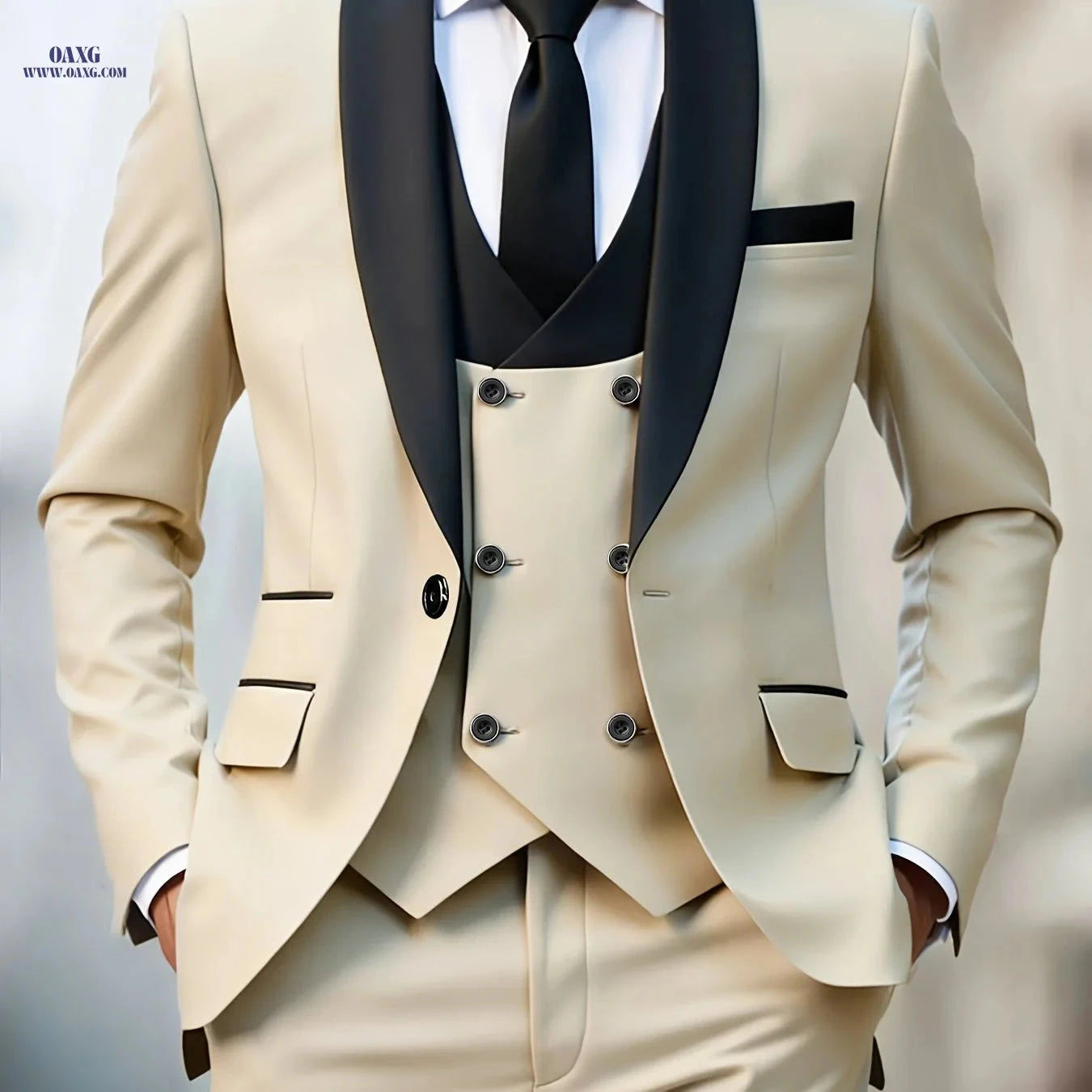 Classic Men's 3pcs Suit Set - Jacket, Vest & Trousers for Events   OAXG 