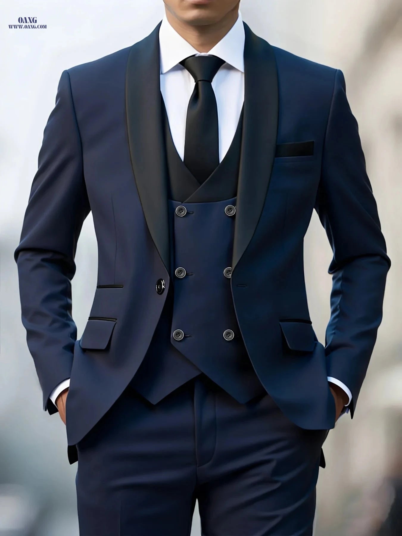 Classic Men's 3pcs Suit Set - Jacket, Vest & Trousers for Events   OAXG 