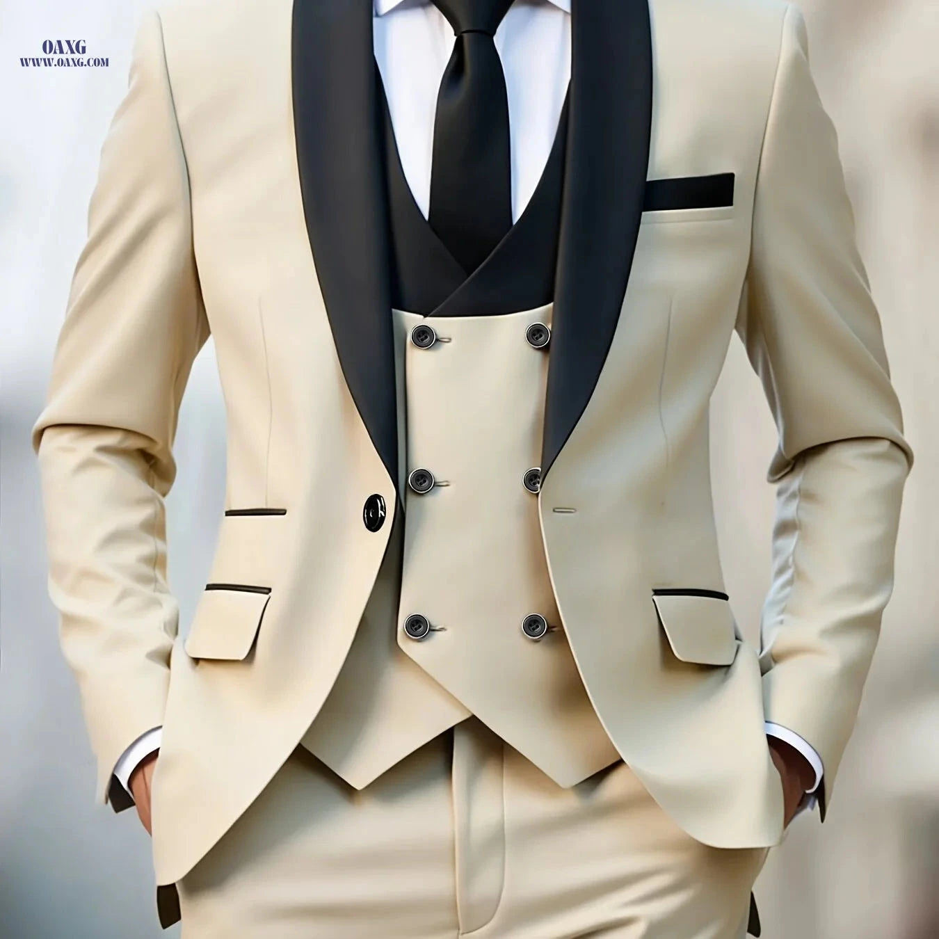 Classic Men's 3pcs Suit Set - Jacket, Vest & Trousers for Events   OAXG 