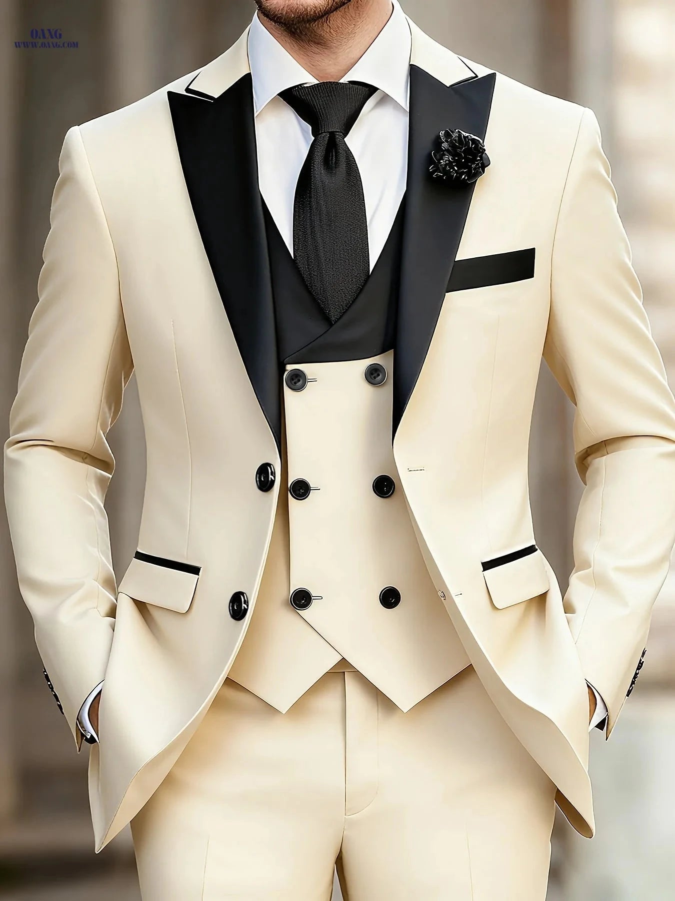Classic Men's 3pcs Suit Set - Jacket, Vest & Trousers for Events   OAXG 