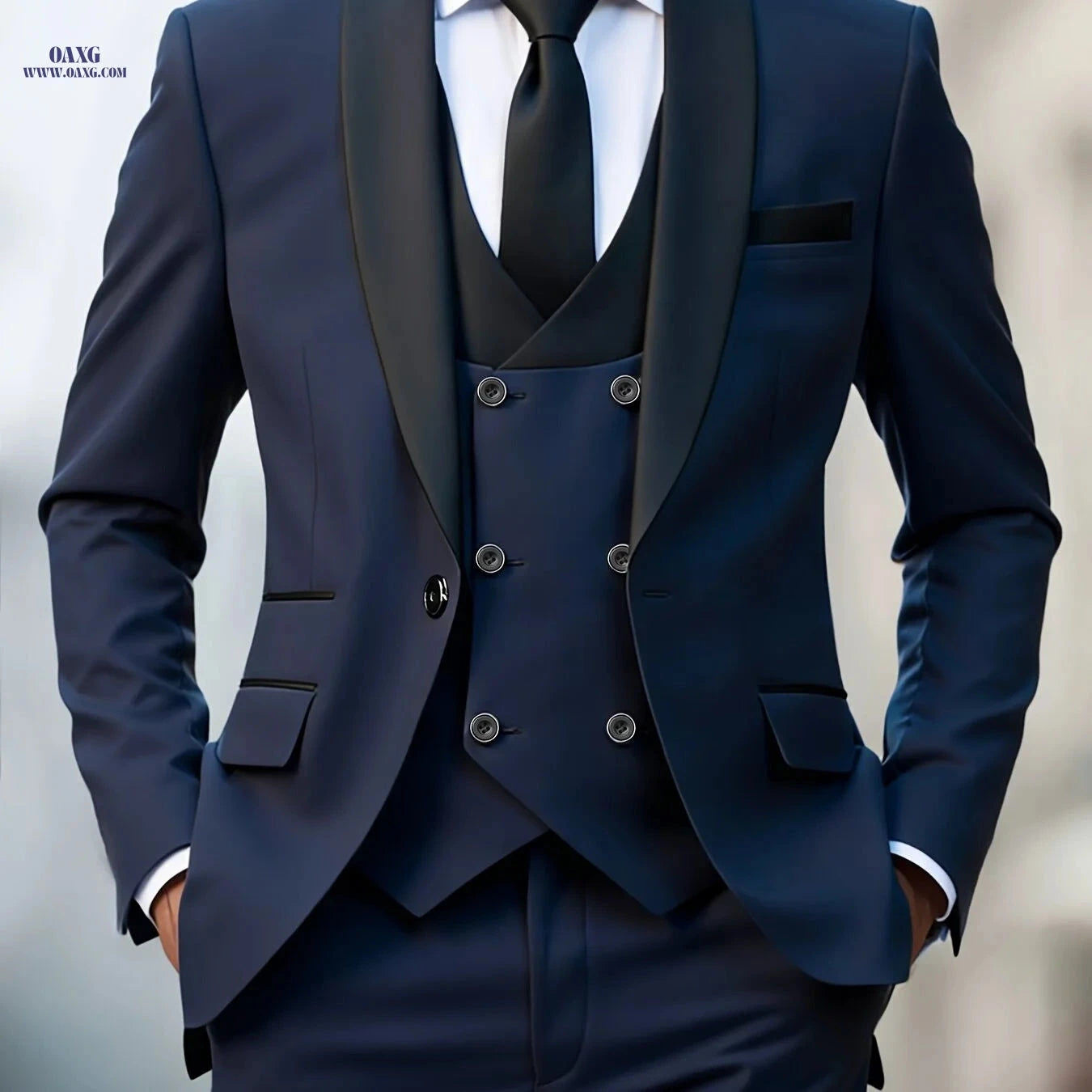 Classic Men's 3pcs Suit Set - Jacket, Vest & Trousers for Events   OAXG 
