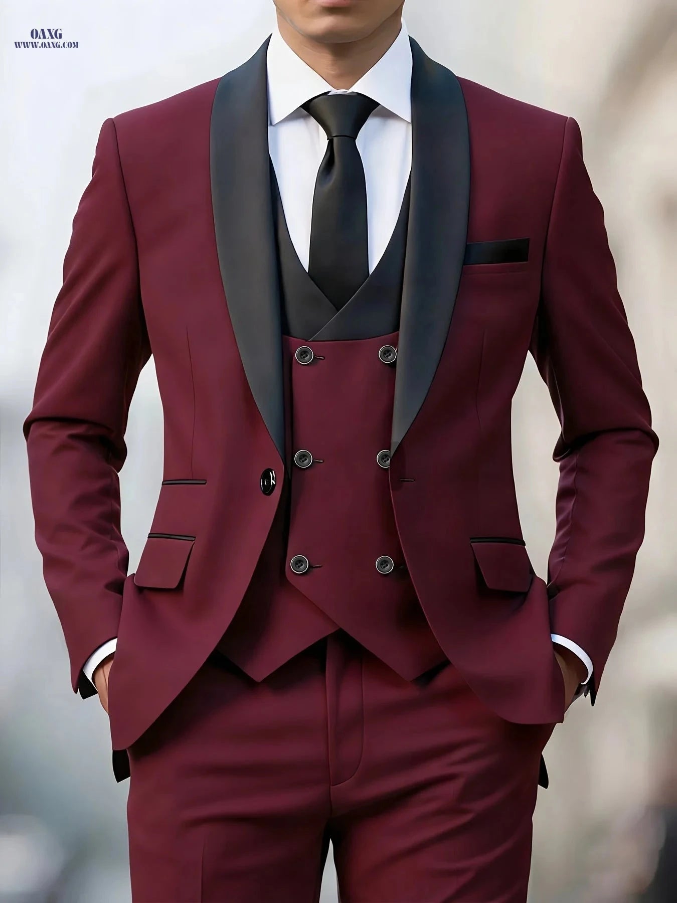 Classic Men's 3pcs Suit Set - Jacket, Vest & Trousers for Events   OAXG 