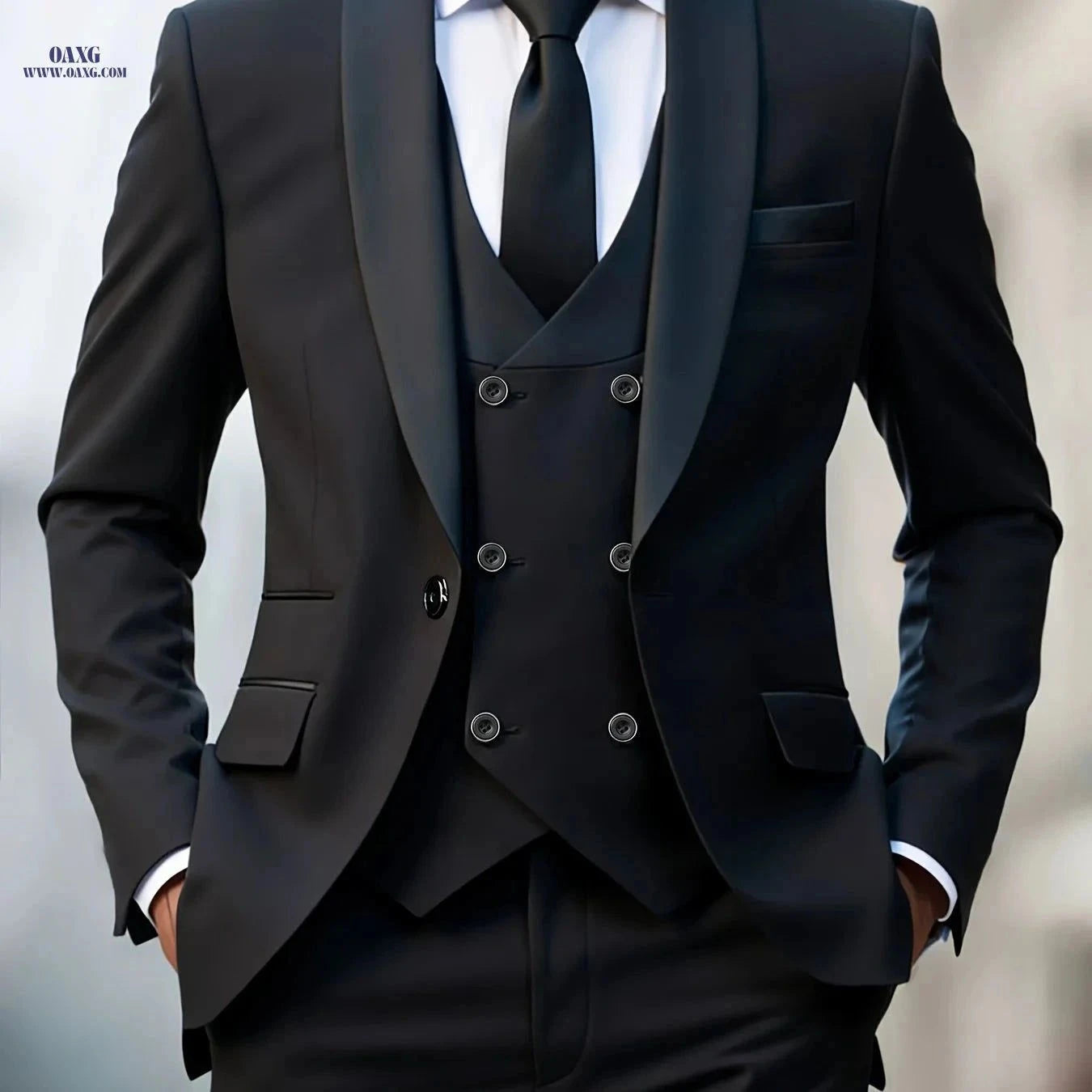 Classic Men's 3pcs Suit Set - Jacket, Vest & Trousers for Events   OAXG navy blue 1 / FR XXS