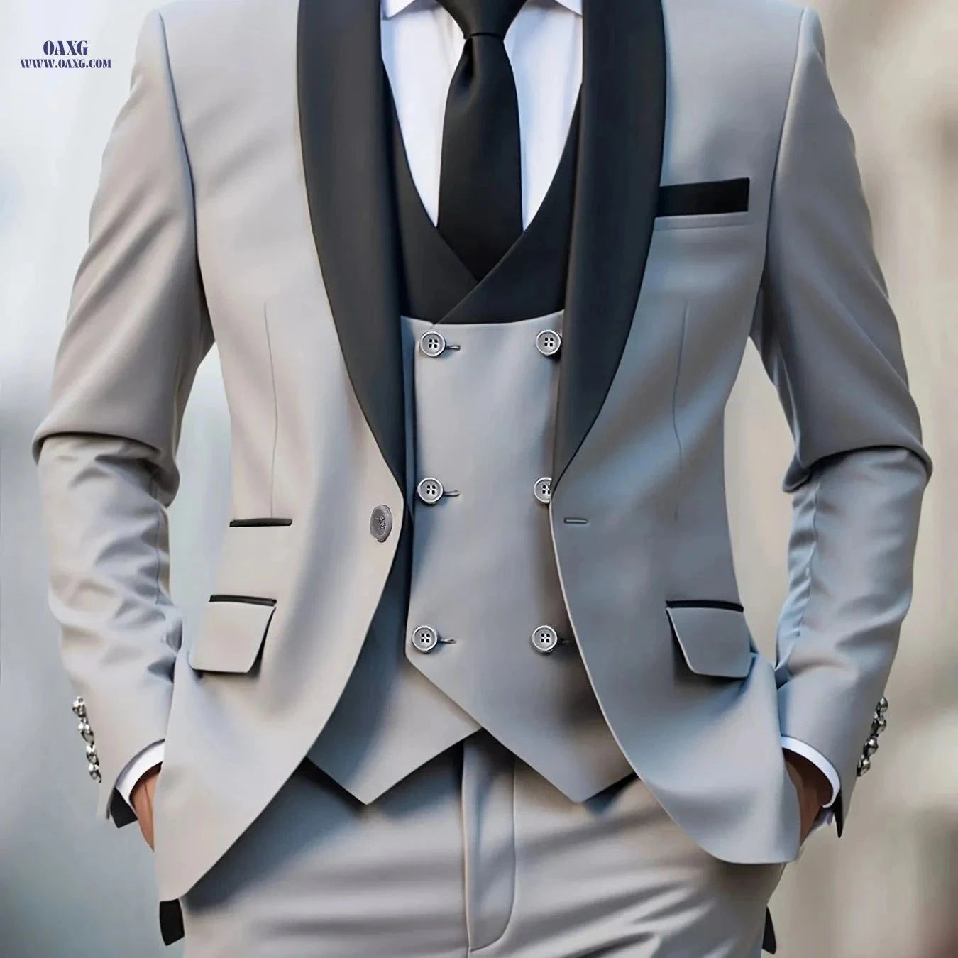 Classic Men's 3pcs Suit Set - Jacket, Vest & Trousers for Events   OAXG navy blue 1 / FR XXS