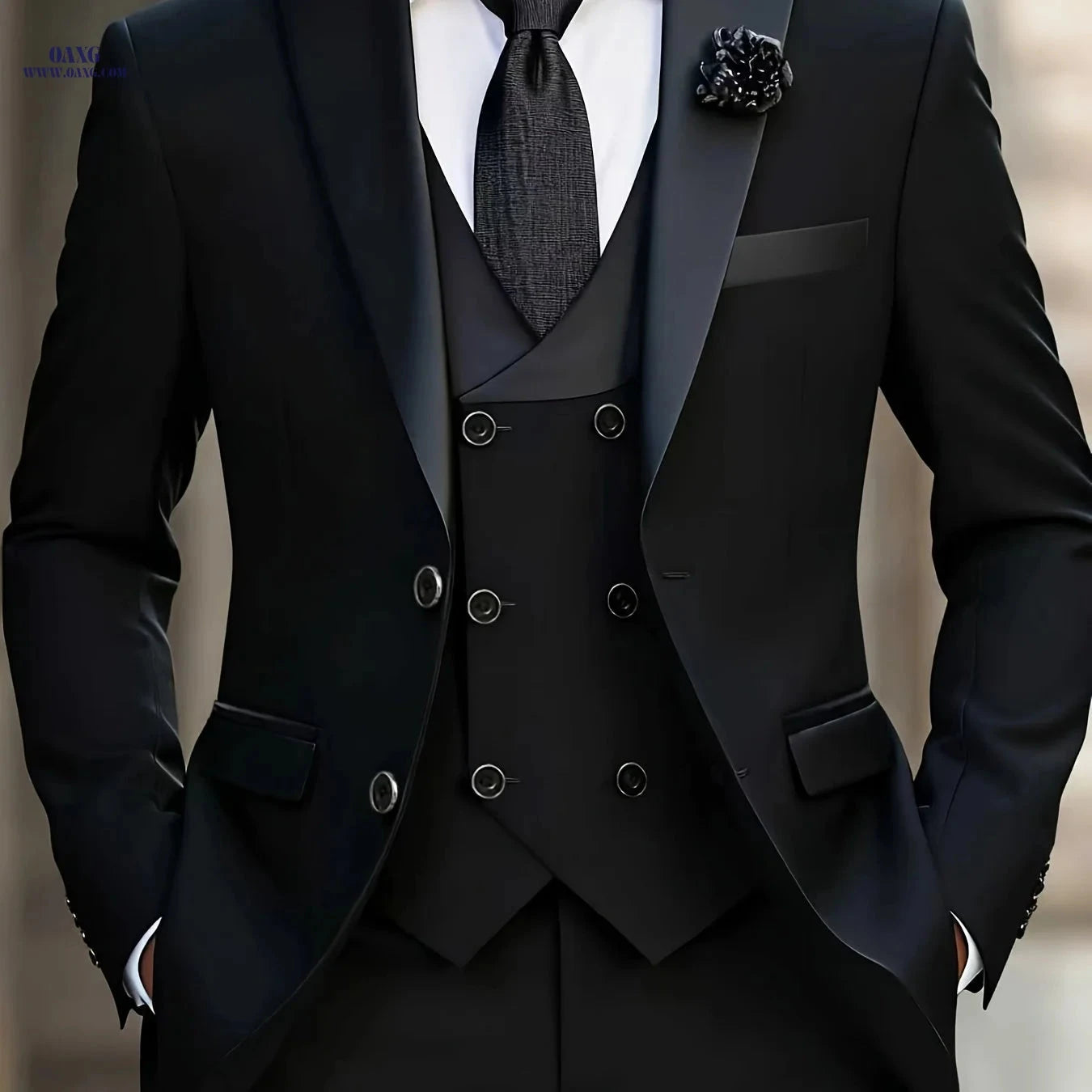 Classic Men's 3pcs Suit Set - Jacket, Vest & Trousers for Events   OAXG navy blue 1 / FR XXS