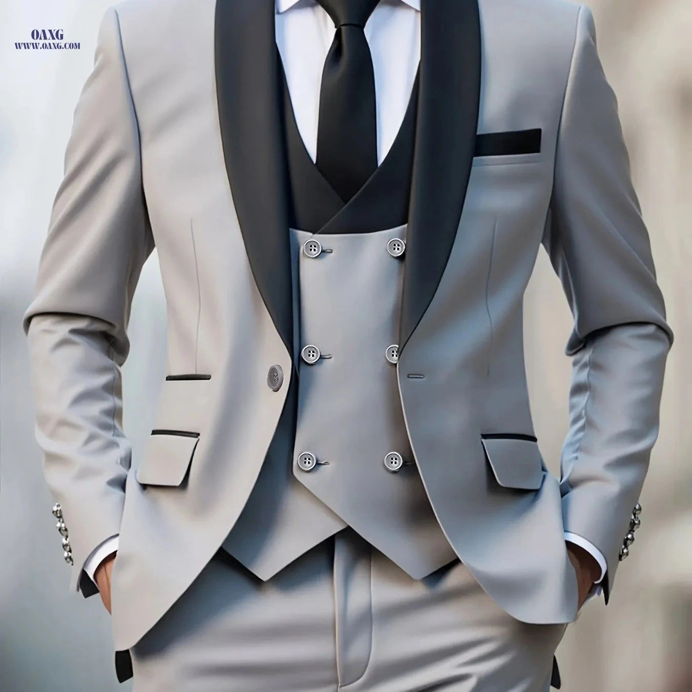 Classic Men's 3pcs Suit Set - Jacket, Vest & Trousers for Events   OAXG navy blue 1 / FR XXS