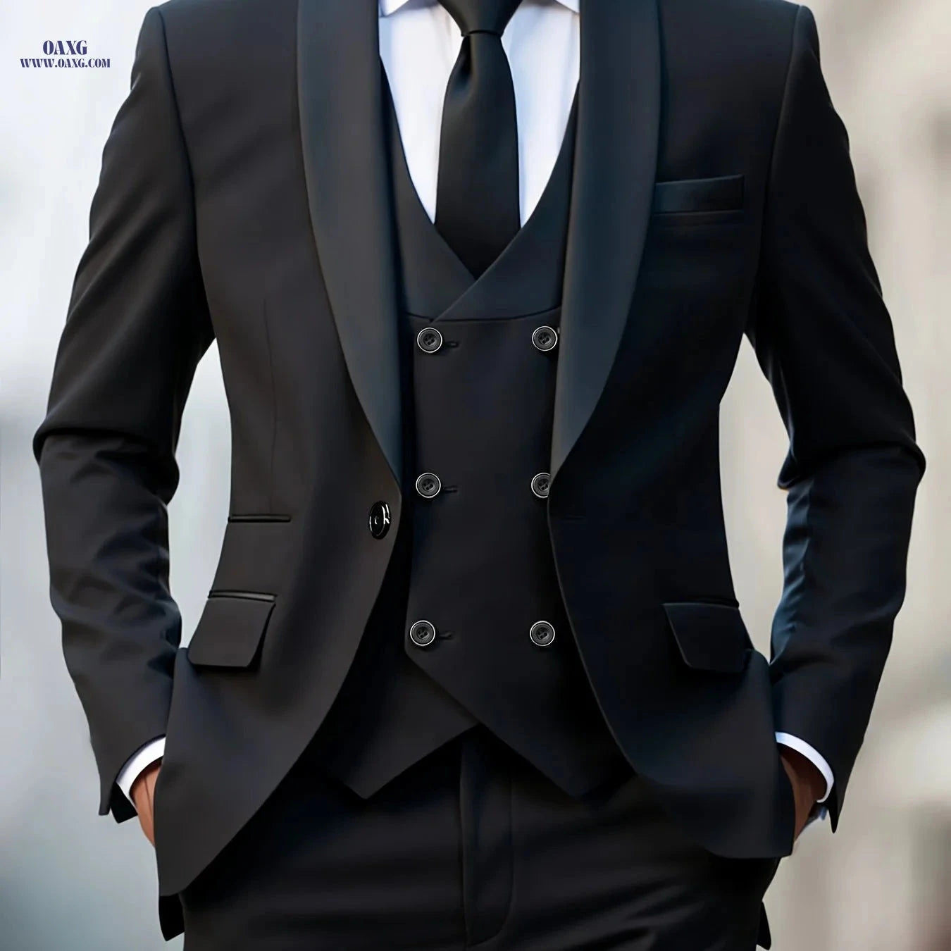Classic Men's 3pcs Suit Set - Jacket, Vest & Trousers for Events   OAXG navy blue 1 / FR XXS