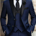 Classic Men's 3pcs Suit Set - Jacket, Vest & Trousers for Events   OAXG navy blue 1 / FR XXS