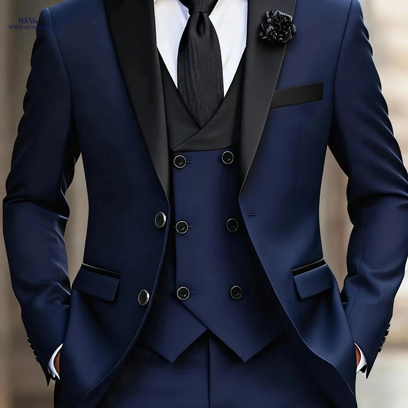 Classic Men's 3pcs Suit Set - Jacket, Vest & Trousers for Events   OAXG navy blue 1 / FR XXS