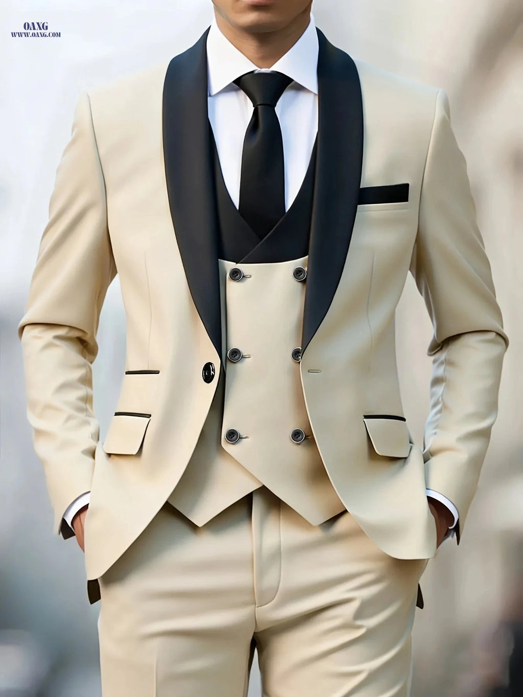 Classic Men's 3pcs Suit Set - Jacket, Vest & Trousers for Events   OAXG 