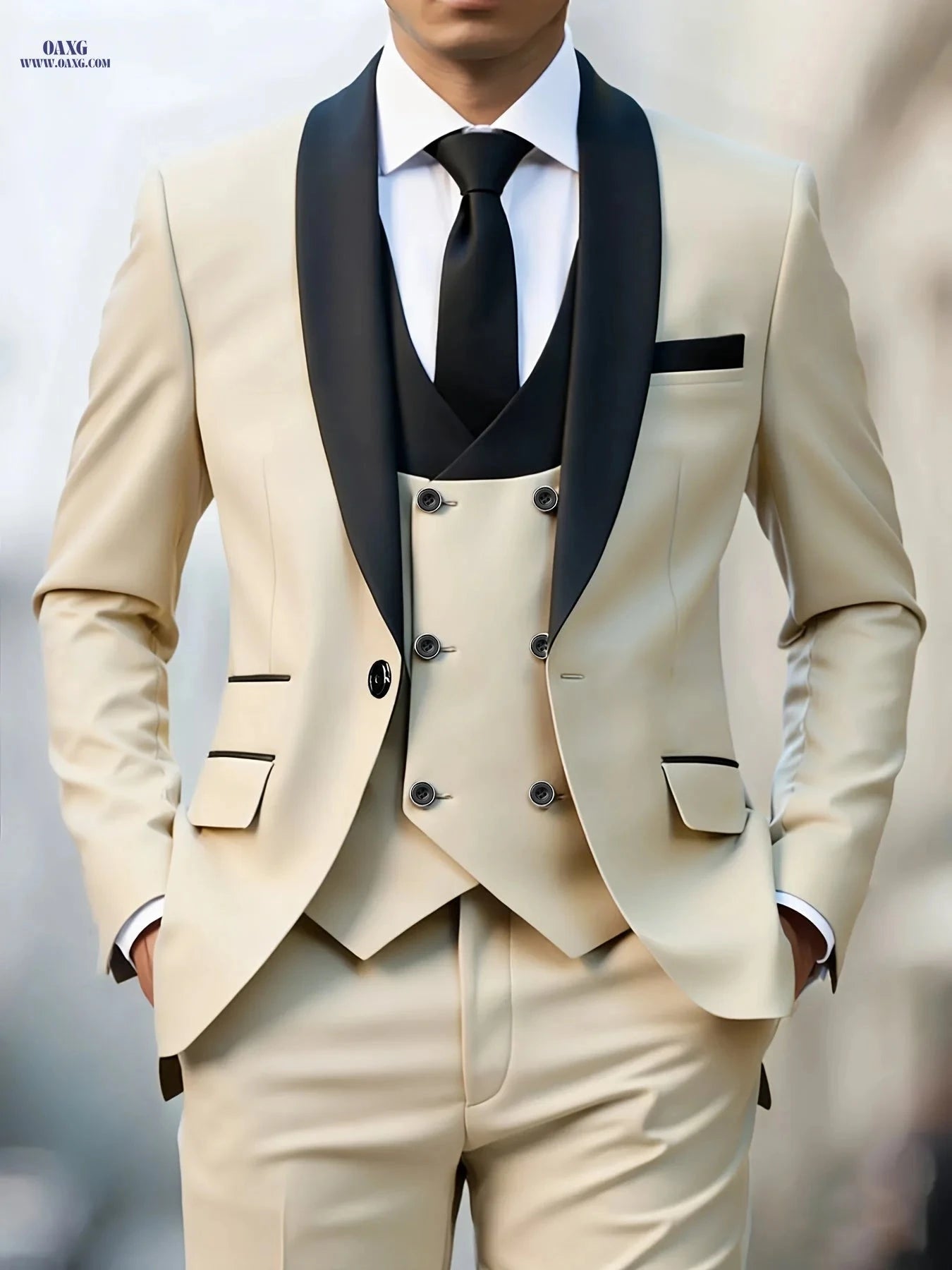 Classic Men's 3pcs Suit Set - Jacket, Vest & Trousers for Events   OAXG 