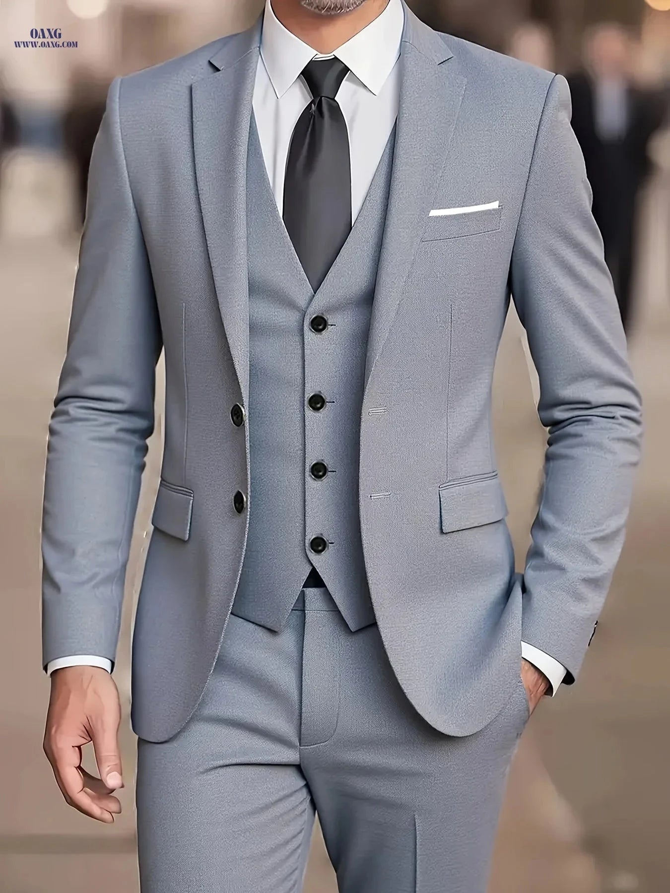 Classic Men's Suit Set - Comfortable Slim Fit for Weddings & Business   OAXG Blue Navy / FR XXS