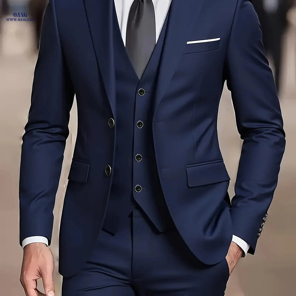 Classic Men's Suit Set - Comfortable Slim Fit for Weddings & Business   OAXG 